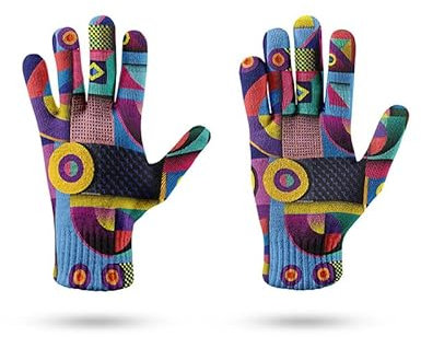 SMBHIAON Winter-Touchscreen-Fünffingerhandschuhe – Buntes Geometrisches Muster, Warme Strickhandschuhe Für Alle Finger Für Männer Und Frauen, Lässige, Winddichte Unisex-Fahrradhandschuhe Für Den Auß