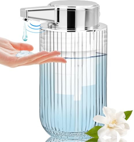 300ml Automatischer berührungsloser Seifenspender aus Glas, wiederaufladbarer freihändiger Gerippter Flüssigseifenspender mit elektrischem Sensorpumpe, nachfüllbare Seifenflasche (Klar)