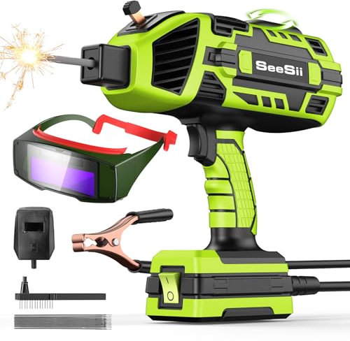 Seesii Portable Welding Machine 220V with Auto Darkening Goggles: Hand held IGBT Inverter ARC Welder Gun Stick Welder - 5 Variable Adjustment for 3/32-1/8 Rods and DIY,Professional Use(Green)