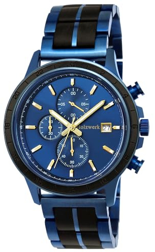 Holzwerk Germany Handgefertigte Designer Herren Uhr Öko Natur Holz Chronograph Armband Analog Quarz Schwarz Braun Gold Datum Holz Ziffernblatt