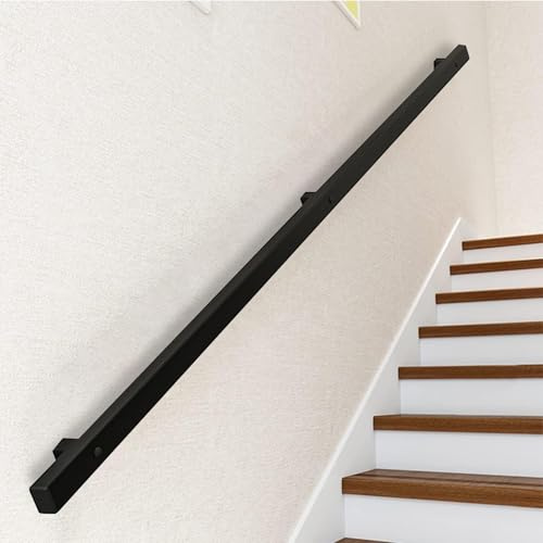 Pasamanos de pared para escaleras exteriores o interiores, 1m 1,5m 2m 2,5m 3m 6m barandilla de escalera antideslizante de hierro forjado moderno, barra de apoyo de tubo cuadrado negro(180cm)