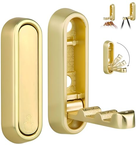 Yuyueda 4 Pcs Foldable Wall Hook,Folding Hooks Heavy Duty,Gold Coat Hooks,Fold Down Wall Hook of Zinc Alloy,Brass Flip Down Hooks for Walls Hanging Coat, Folding Closet Hanger for Bag, Towel, Key