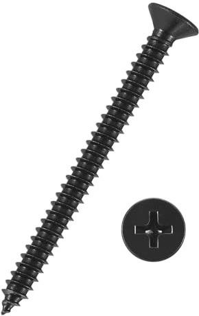 Kozelo 50pcs Phillips Wood Screws - [#8x2] Carbon Steel Black | Flat Head Countersunk Self Tapping Screws for Furniture Assembly, Interior Trim, Outdoor Construction
