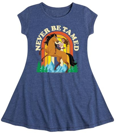 HYBRID APPAREL Spirit Riding Free - Never Be Tamed - Toddler and Youth Girls Fit and Flare Dress - Size Small Heather Navy
