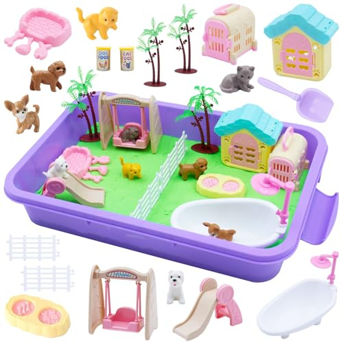 Druuzyl Sabbia Cinetica Bambini Pet Sensorik Magic Sand Set di Giochi per Animali Domestici e Sandbox, Giocattoli Sensoriali Giochi Sabbia Regalo per Ragazzi e Ragazze Oltre i 3 Anni