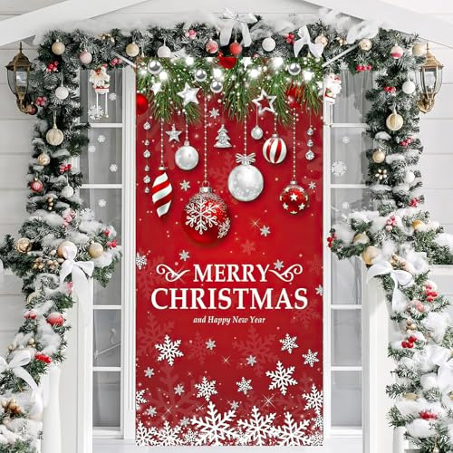 OPUHOHR Merry Christmas Weihnachtsdeko Banner, Schneeflocke Tür Hängen Banner Weihnachtshintergrundtuch,Weihnachtliche Haustürdekorationen für Weihnachten Home Innendekorationen