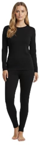Palleon Set di biancheria intima termica da donna, in lana merino e funzionale, traspirante, termoregolante e inodore, biancheria intima da sci per inverno, sport e attività all'aperto, Nero , XL