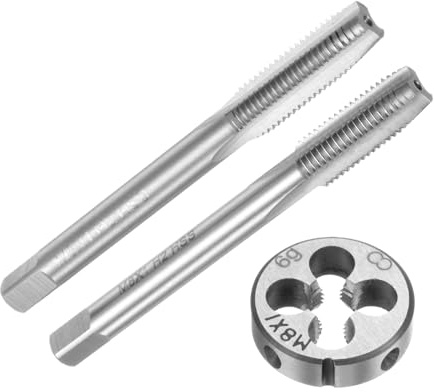 OYSKGNCMW Set di 3 Maschi e filiere manuali metrici, Maschi Conici/filettati M8 x 1 e filiera Tonda, Kit di Utensili per Filettatura Manuale per Riparazione filettature