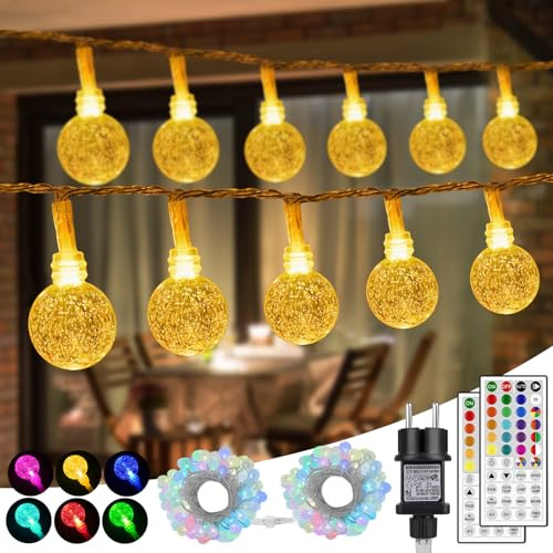 StarryEver 120 LED Lichterkette Außen Strom, Erweiterbar Bunt Globe Lichterkette Innen, 20M 24 Farben Kristall Kugeln Farbwechsel Lichterkettten für Kinderzimmer Mädchen Schlafzimmer Balkon Garten