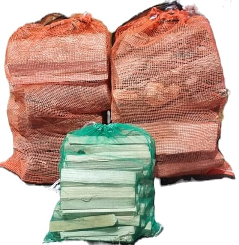 Firewood Logs In Mesh Bags, Kiln Dried Hardwood Logs Nets, Ready To Burn Firewood For Log Burner, Wood Stoves, Fire Pits & Pizza Oven, Clean Burn Low Moisture Logs, Green Kindling Bundle