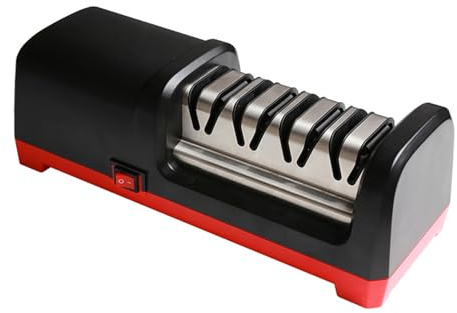 Walmeck Resputable de Cuchillo Eléctrico con ángulo, Herramienta de Molienda de Cuchillo Profesional con Afilado de 3 Etapas para un Cuchillo de Cocina de Cerámica de Metal, 15 Grados,