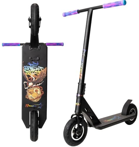 NKD Stunt Scooter Bullit Dirt | 200 mm Luftreifen | Robustes 6061 Aluminium | Auf Langlebigkeit ausgelegt mit ABEC-9 Lagern | 360° Lenker