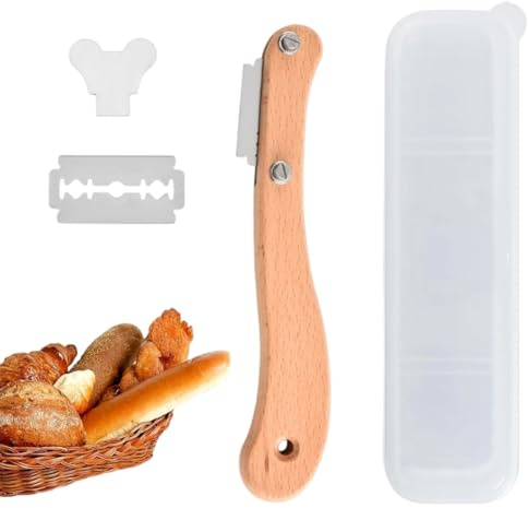 YUVKIN 10 Lame di Rasoio & 1 Scatola di Plastica Coltello da Fornaio per Pane Coltello per Incisioni su Impasti di Pane Set con Manico in Legno per Baguette e Decorazioni Fai-da-Te in Cucina