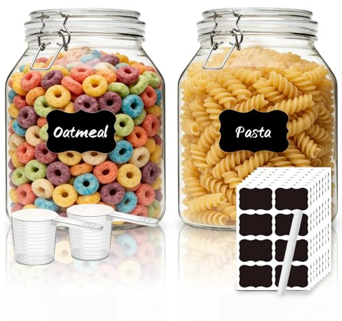Set of 2 Large Clip Top Glass Jars with Lids Airtight 2600ml, Large Storage Containers, Kitchen Container Round Preserving Jar for Pickling, for Pasta, Sourdough Starter, Chutney, Pickling, Kitchen
