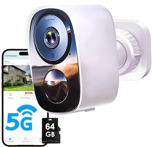 2K/3MP Caméra Surveillance Extérieur sans Fil à Batterie 64 Carte , Double Bande Wi-FI 2.4G/5GHz, Audio Bidirectionnel,Détection de Mouvement, Vision Nocturne en Couleur, IP66, Stockage Cloud Gratuit