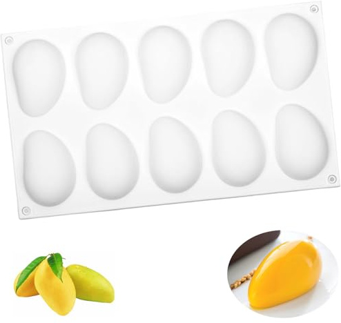 Molde de silicona de mango con 10 agujeros, molde de silicona para postres, molde de mango 3D, para tartas, chocolate, helado, caramelos y gellés, para bombones (blanco)