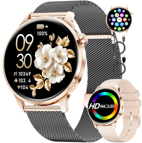 Smartwatch Donna, 1,32 AMOLED Orologio Fitness per Android iOS, Orologio Smartwatch con Chiamata Bluetooth, 100+ Modalità Sportive, Cardiofrequenzimetro/Sonno, IP68, 2 Cinturini, 2 Cavi di Ricarica
