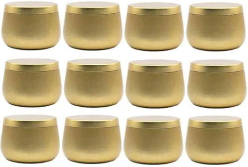 IKFGTJRE Ljusglas, runda ljusglas, 12 stycken, 120 ml, reseburkar, krämbehållare, kosmetikarrangör, teburkar, mini-metalllåda (guld, 75 x 51 mm))