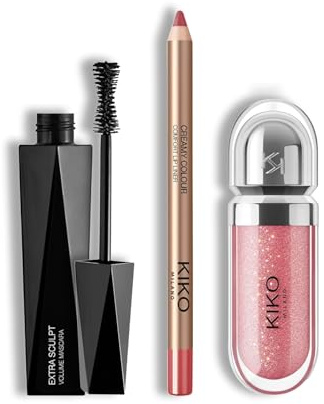 KIKO Milano Essetials Kit | Creamy Comfort Lip Liner 07, 3D Hydra Lipgloss 17 & Extra Sculpt Volume Macara