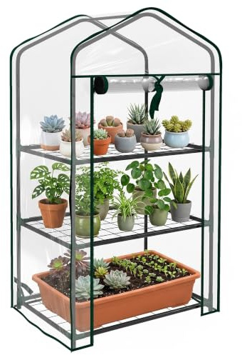 Outsunny Serra da Balcone a 3 Livelli per Orto 59x39x127 cm Trasparente | Porta Avvolgibile, Struttura in Acciaio, Copertura PVC, per Piante Orto Verdure Fiori Frutta