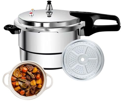 Pressure Cooker - 9.45 Inches Aluminum Alloy Large Cooking Pot | 7L Stainless Steel Kitchen Pot | Even Heating Double Handle Gadget For Rice Stewing Chicken Fish Home Restaurant