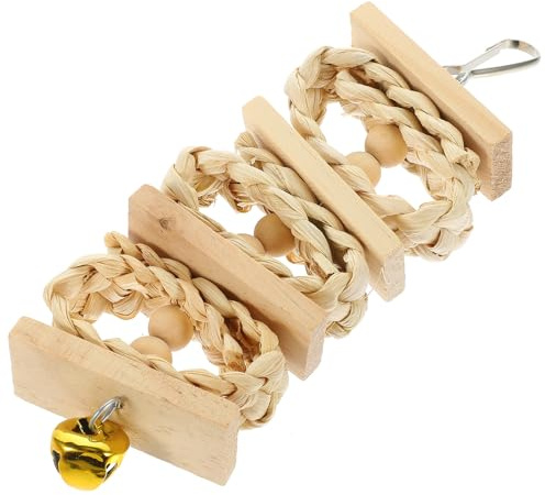 minkissy Papageienspielzeug mit Naturholzklötzen und Glocke Leichtes Kauspielzeug für Papageienkäfig zur Beschäftigung und Zahnpflege