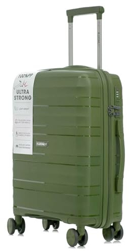 R.Leone Valigia da 1 Fino a Set 3 Bagaglio mano 55x40x20 Ryanair Medio Grande Ultra Strong Antiurto Resistente Trolley rigido leggero 8 ruote in Polipropilene 9180 (Verde Militare, S Bagaglio a mano)