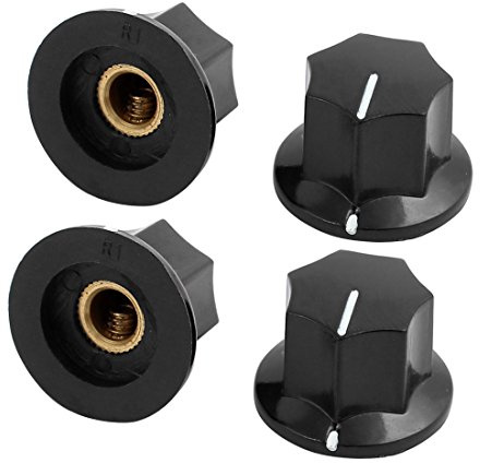 sourcing map Potentiometer Knöpfe Kunststoff Drehknopf Schwarz 4 Stück | für 6 mm Durchmesser Rundschaft, 23 mm Außendurchmesser x 16 mm Höhe