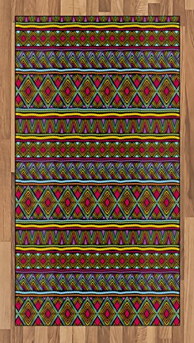 Ambesonne African Area Rug, Colorful Diamond Motifs with Angled Lines Lively Palette Geometric Borders, Flat Woven Accent Rug for Living Room Bedroom Dining Room, 2' 6 x 5', Multicolor