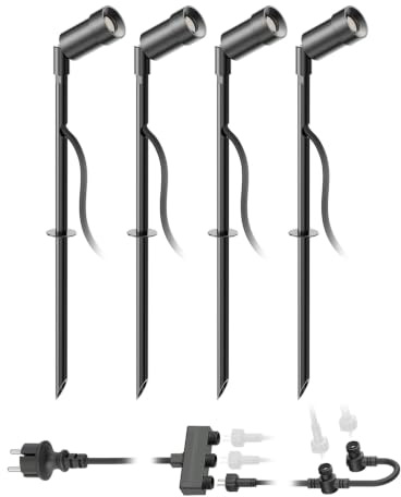 ledscom.de LED Gartenstrahler Spico schwarz mit Erdspieß für außen IP44 je 105lm warm-weiß 4er Set