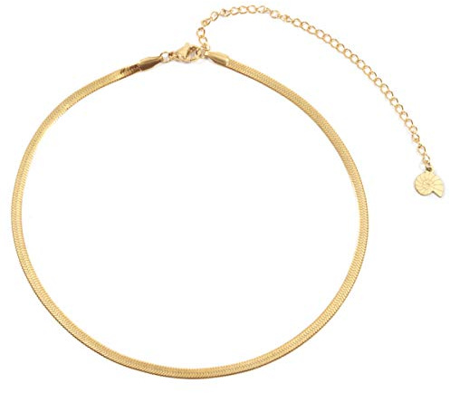 Happiness Boutique Damen Choker mit Fischgrätenmuster in Goldfarbe | Schlichte Kette ohne Anhänger aus Edelstahl