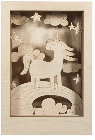 Rayher 62851505 Holzbaus. 3D-Motivr. Einhorn, FSC 100%, 20x30x6,5cm, 13-TLG, Box 1Set, Natur