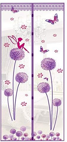 Uministyle Magnetischer Türvorhang aus Netzstoff, 90 x 210 cm, violett, hält Insekten fern, einfache Installation, eleganter Stil
