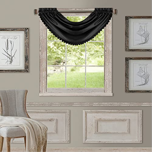 Elrene - Mantovana oscurante per tutte le stagioni, accessorio per camera da letto o soggiorno, finestra con passanti per asta, 132,1 x 91,4 cm, nero, 1 mantovana