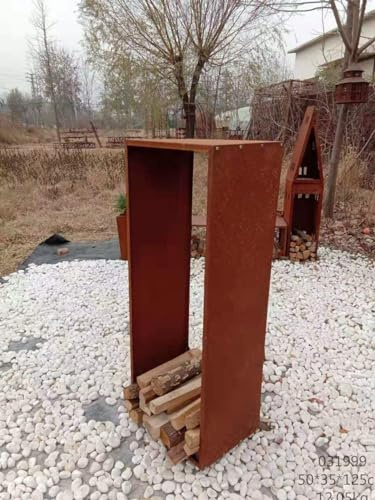 Zen Man Edelrost Kaminholzregal Garten Kaminholzunterstand Holzregal aus Metall Handarbeit 1.2mm (031999: 35 * 50*H125cm) 12kg