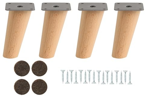 Möbelben i bokträ – Avsmalnande ben med lutning och monteringsplatta förinstallerade 8 cm hög naturlig färg (8 cm)