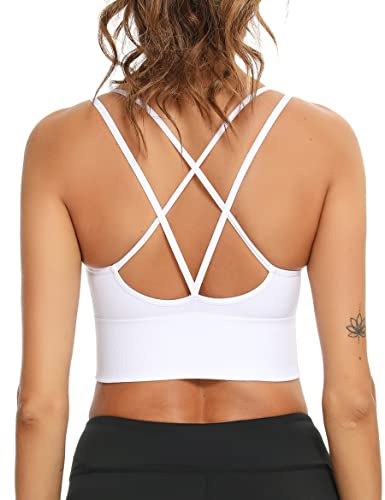 Sykooria sport-BH för kvinnor, vadderad bustier, dam-BH utan bygel, smala band, korsade band på ryggen, pushup-BH, sport-BH, topp, för yoga, fitness