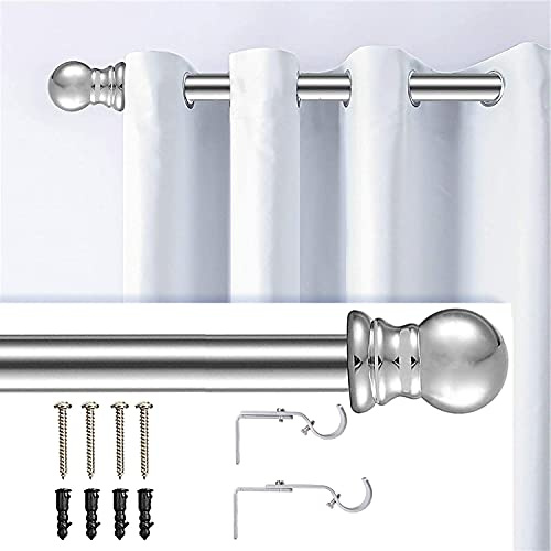 Bastone da Tenda, 76-365cm Aste per Tende per Finestra Singtola con Staffe in Acciaio Inossidabile, Bastone per Tende Regolabile Asta per Tenda Decorativa per Finestra della Cucina/Argento