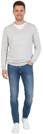 Marenza Jersey de Hombre con Cuello en V en Mezcla de Cachemira y Seda, Made in Italy, Gris Luminoso, XXL