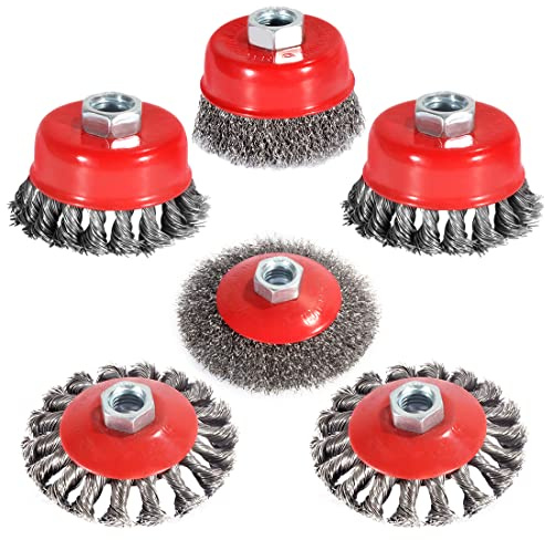 4 1/2 Angle Grinder Wire Wheel Set - 6 Packs, 4&3 Inch Brush Cup, Heavy&Light Duty, 5/8 Inch 11 Threaded Arbor