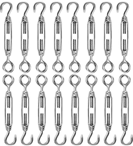 ZEONHEI 16 Stück M4 Spannschloss Drahtspanner, 304 Edelstahl Spannhaken Spannschloß mit Haken und Verstellbares Öse zum Aufhängen und Spannen, 10,5cm-14,5cm Lang, 40kg Belastbar