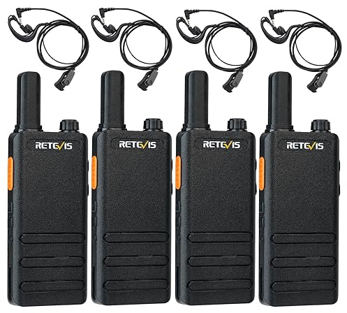 Retevis RT622P Walkie Talkie Wiederaufladbar Profi PMR Funkgerät mit Headset, 15mm Ultra-dünn, 1620mAh Akku USB C, VOX, Leicht Walkie Talkies 4er Set für Restaurant (4 Stück, Schwarz)
