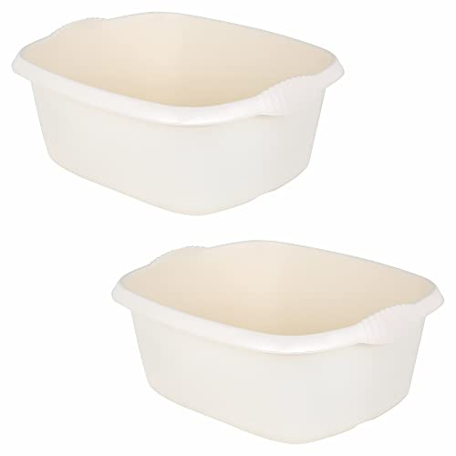 (Set of 2) 39cm Soft Cream Washing Up Bowl High Grade Plastic Large Rectangular Sink Tidy Bowl Multipurpose Basin Mixing Washbowl Organizer Dish Caddy for Space Saving Home & Kitchen Garden Camping