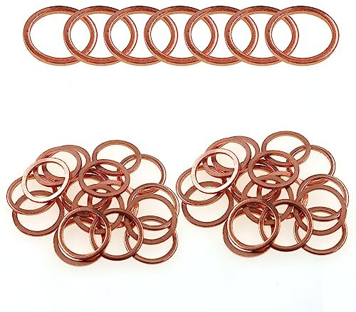 50 rondelle di tenuta metriche piatte in rame, rondelle piatte SAFYY per parafanghi, rondelle in metallo per tappi di scarico dell'olio M16 x 20 x 1,5 mm