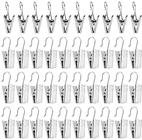 Cozlly 50 Pezzi Clips per Tenda in Acciaio con Gancio Inossidabile, Mollette Metalliche con Ganci Antiruggine, Ganci Appendiabitiv in Metallo, Buono per Decorazioni Natalizie Domestiche, Tende, Foto