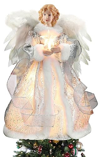 Christmas Tree Topper Angel, 12.6in Light-Up Christmas Decoration Elegant Tree Topper Fairy Angel Perfect for Christmas Tree & Home Decor Ideal Xmas Gift for Family/Kids