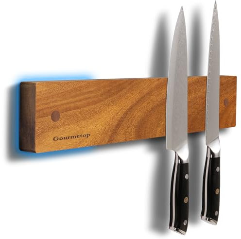 Gourmetop Magnetic Knife Holder for Wall 12, Knife Magnetic Strip No Drilling, Acacia Wood Magnetic Knife Holder for Refrigerator, Strong Knife Magnet&Knife Rack for Kitchen Utensil Organizer