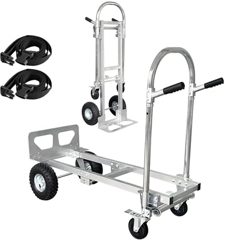 Suzhi Convertible Hand Truck Dolly Cart with Wheels Heavy Duty/with 4 Wheels&Brakes /1000Lbs Load, 2 Straps for Furniture/Appliance/Carton/Warehouse/Office /10 Minutes to Install as Video