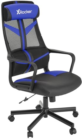 X-Rocker Helix High Back Mesh Gaming Chair for Adults & Teens - Ergonomic, Head & Lumbar Cushion, Height Adjustable Recliner, Nylon & Fabric - Blue