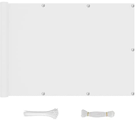 QINGLV Balkon Sichtschutz Balkon 90x700cm Balkon Seitensichtschutz Ohne Bohren WitterungsbestäNdig Und Wasserabweisend Sichtschutz Zaun Für BalkongeläNder Garten -Weiß